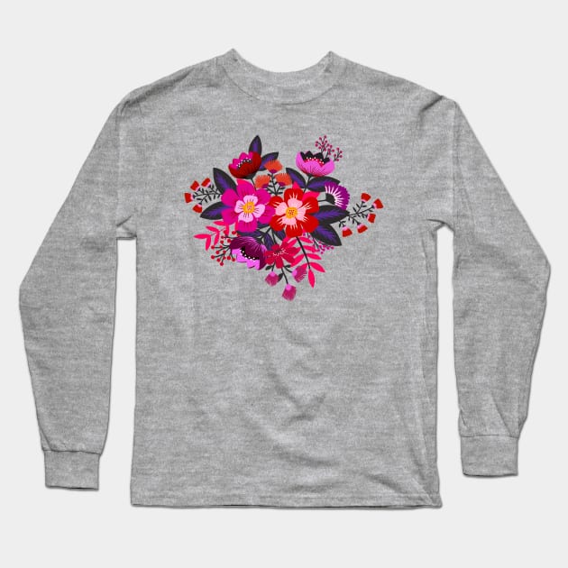 Bold boho flower bouquet Long Sleeve T-Shirt by Jennifer Ladd